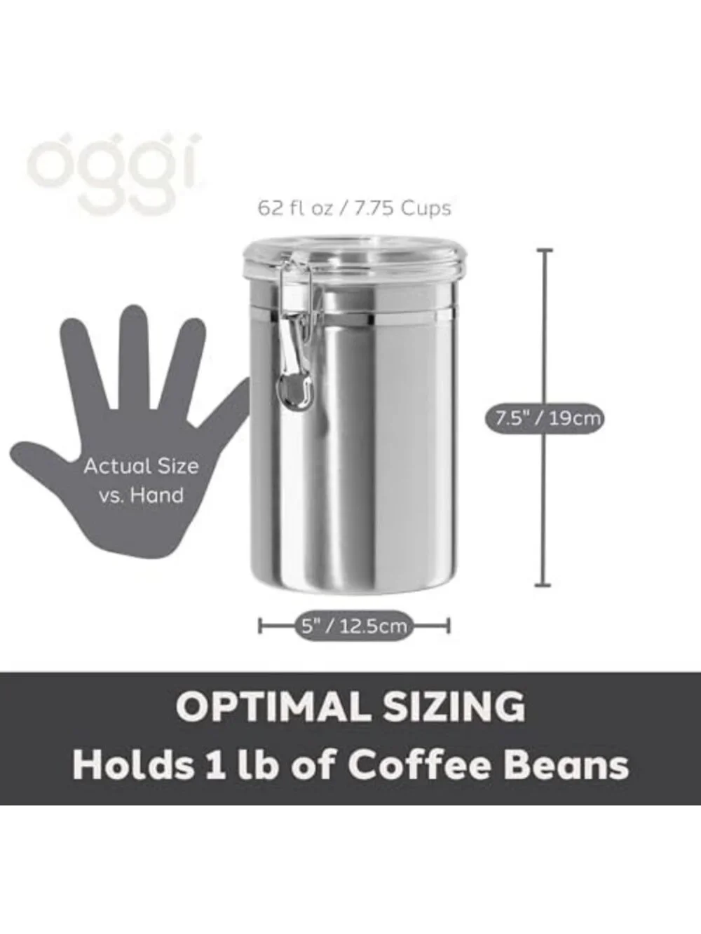 Airtight Stainless Steel Kitchen Canister 62oz - Clear Lid for Food & Pantry
